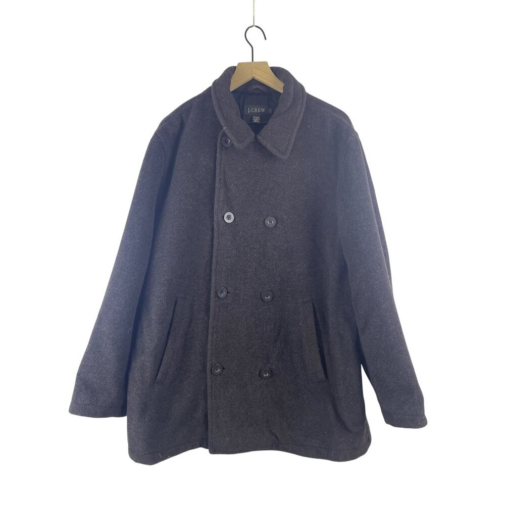 J. Crew Men's Large Wool Blend Double Breasted Gray Brown Winter Pea Coat Preppy